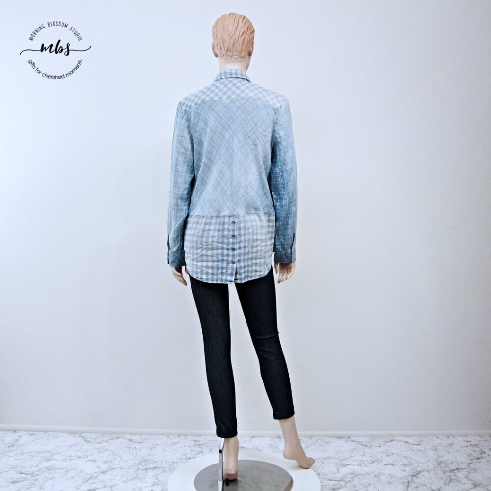 NWOT Korye Checkered Plaid Long Sleeve Roll Tab Button Down Shirt Blue Women XL - Picture 4 of 13